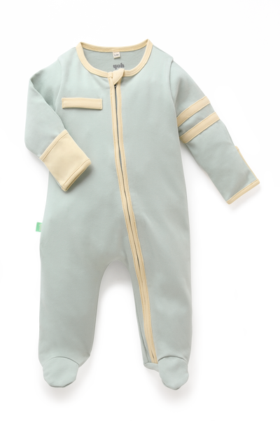 Zip Onesie Green / Beige